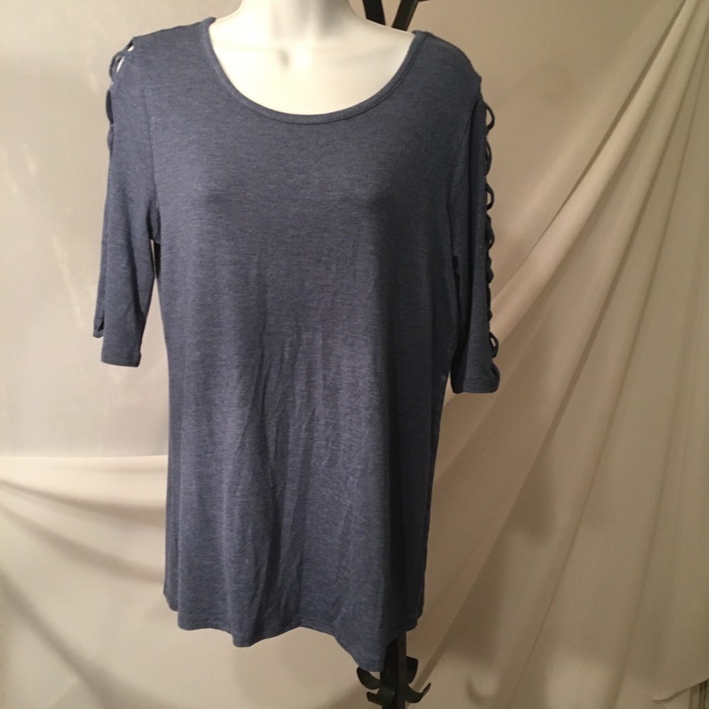 Retrology blue Open crisscross sleeve soft top